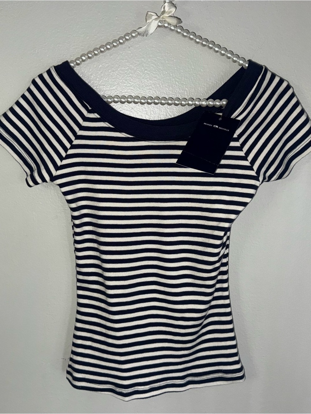 BRANDY MELVILLE JUNO STRIPED TOP IN IVORY/NAVY - Picture 2 of 3